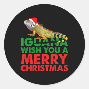 Iguana Wish You A Merry Christmas Funny Iguana Classic Round Sticker