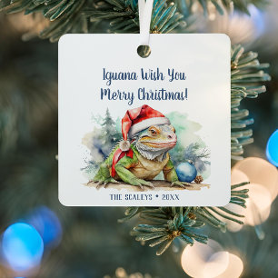 Iguana Wish You a Merry Christmas Metal Tree Decoration
