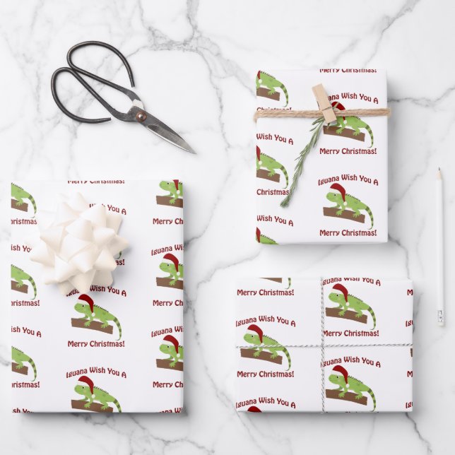 Iguana Wish You A Merry Christmas Wrapping Paper Sheet (Front)