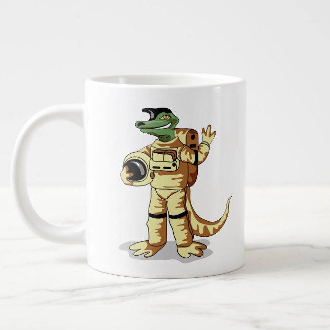 Iguanodon Dressed In A Cosmonaut Spacesuit. Large Coffee Mug (Left)