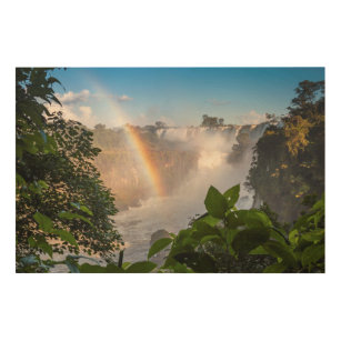 Iguazú Waterfalls With Rainbow, Argentina Wood Wall Art