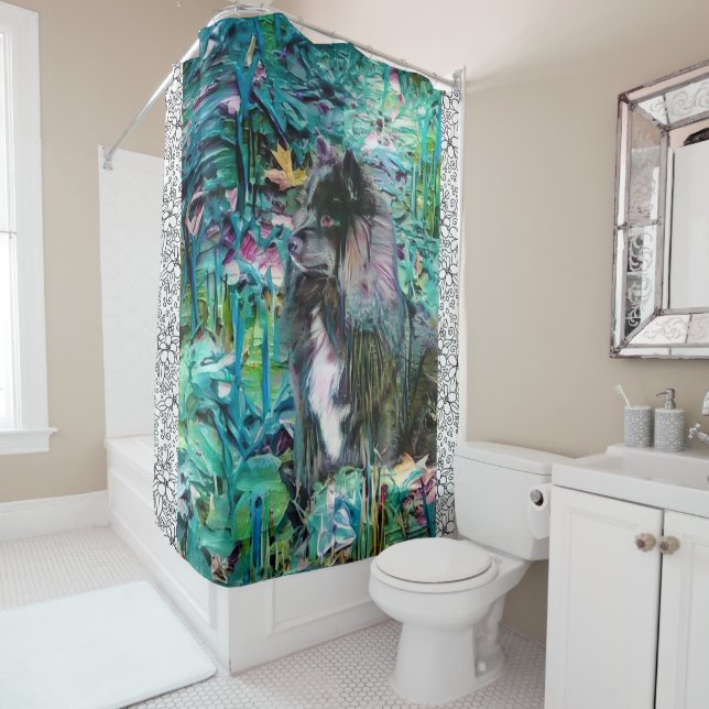 IHANA Finnish Lapphund Lappy shower curtain (In Situ)