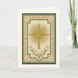 IHS Christogram Cross Lilies Catholic Elegant  Card
