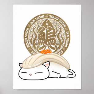 Ika Squid Sushi Cat Poster