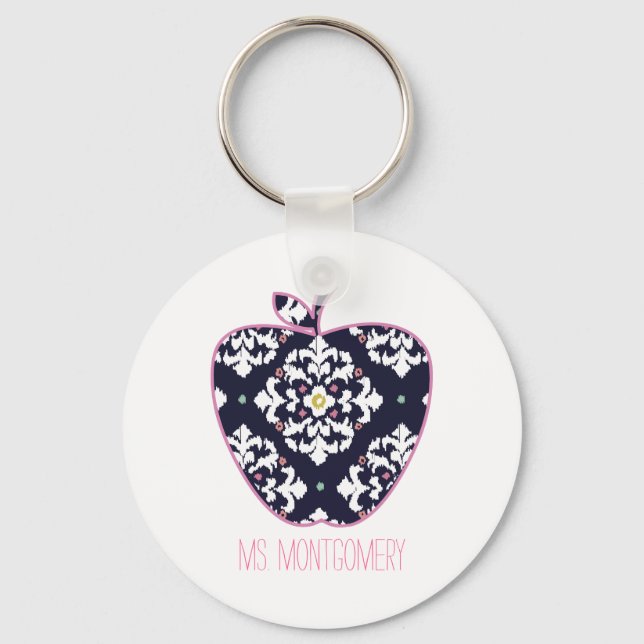 Ikat Apple Teacher Key Ring (Front)
