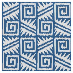 Ikat Aztec - Denim Blue and White Fabric