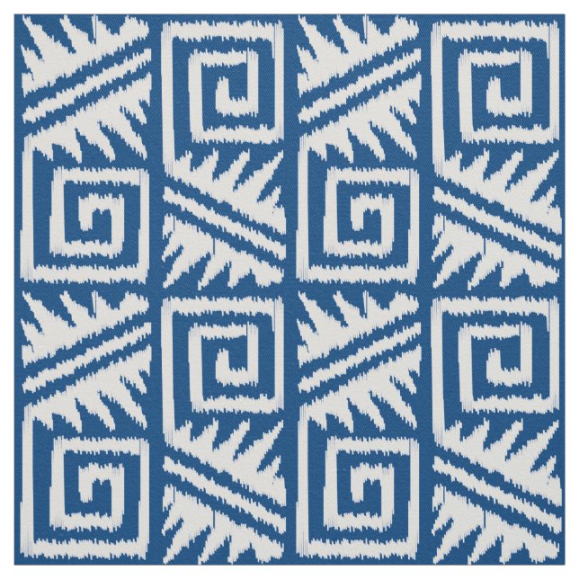 Ikat Aztec - Denim Blue and White Fabric (Swatch)