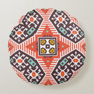 Ikat Aztec: Ethnic Striped Texture Round Cushion