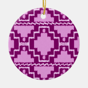 Ikat Aztec Pattern - Amethyst Purple and Violet Ceramic Tree Decoration