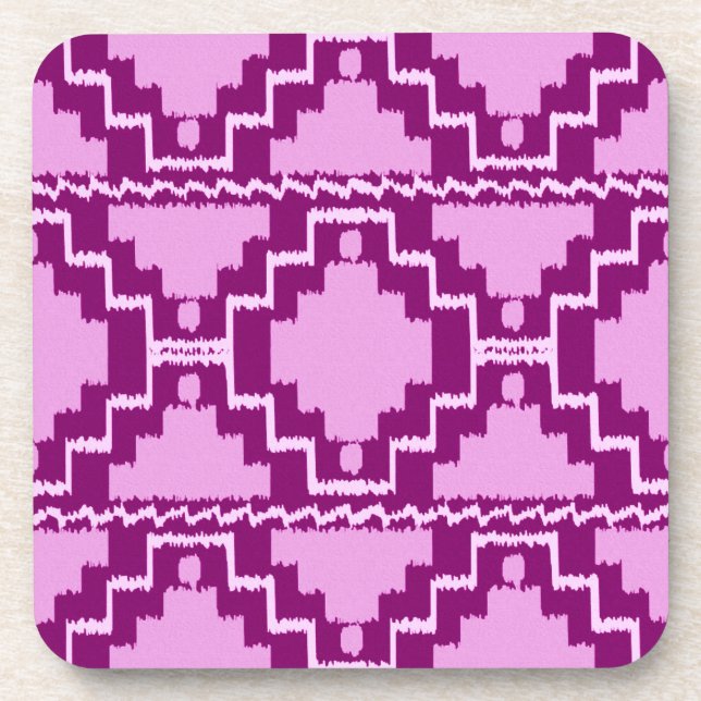 Ikat Aztec Pattern - Amethyst Purple and Violet Coaster (Front)