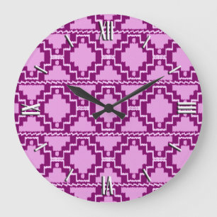Ikat Aztec Pattern - Amethyst Purple and Violet Large Clock