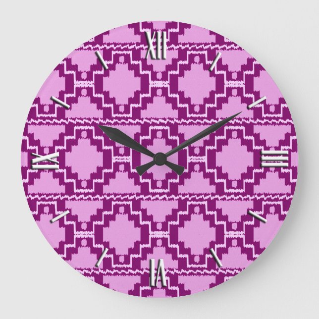 Ikat Aztec Pattern - Amethyst Purple and Violet Large Clock (Front)