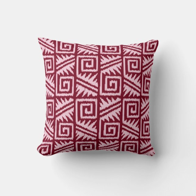 Ikat Aztec Pattern - Burgundy and Pink Cushion (Front)