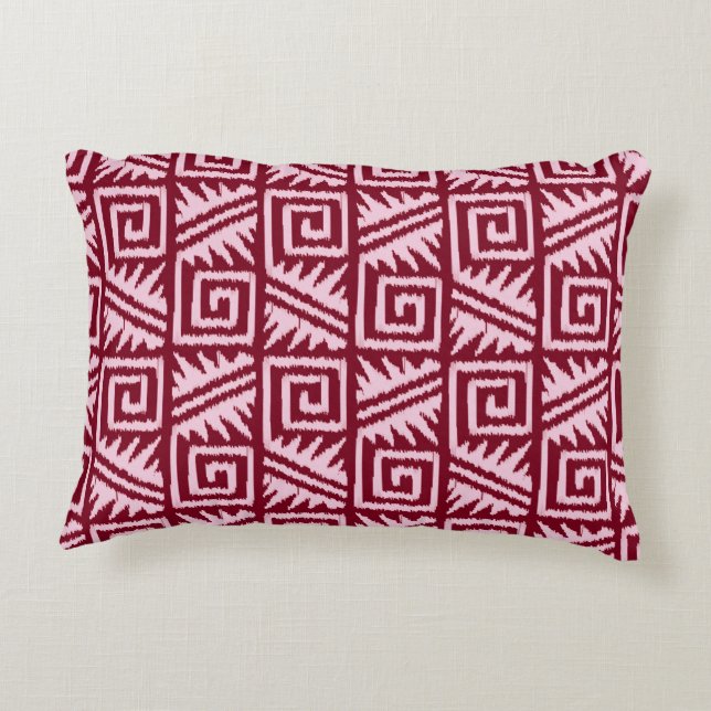 Ikat Aztec Pattern - Burgundy and Pink Decorative Cushion (Back)
