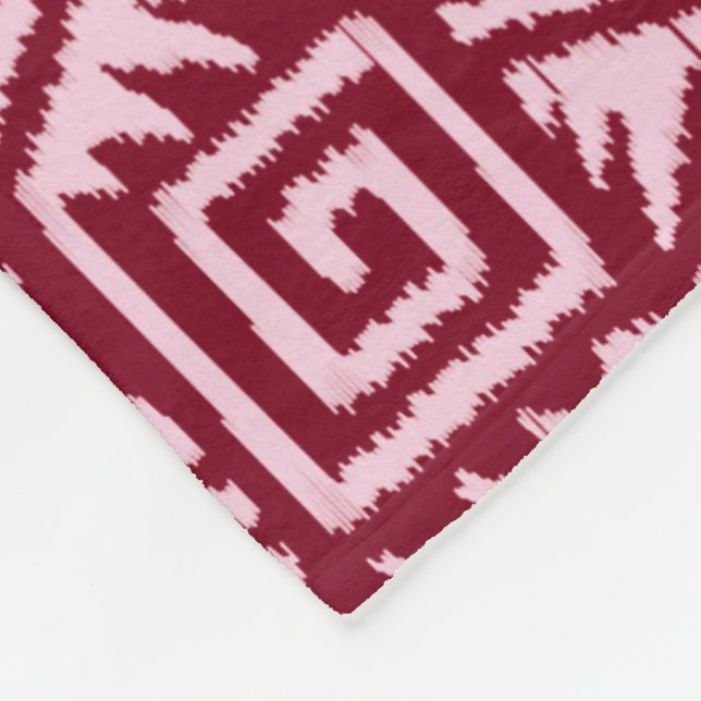 Ikat Aztec Pattern - Burgundy and Pink Fleece Blanket (Corner)