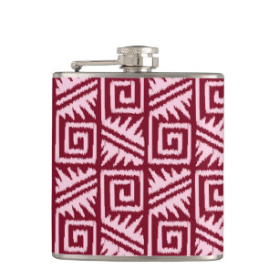Ikat Aztec Pattern - Burgundy and Pink Hip Flask