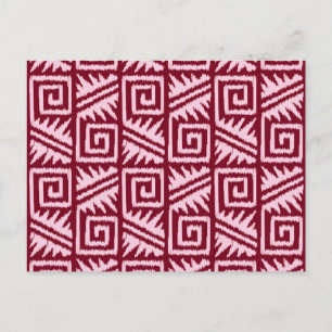 Ikat Aztec Pattern - Burgundy and Pink Postcard