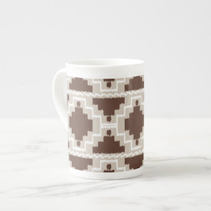 Ikat Aztec Pattern - Chocolate Brown and Taupe Bone China Mug