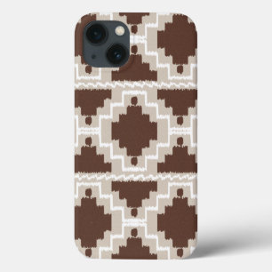 Ikat Aztec Pattern - Chocolate Brown and Taupe iPhone 13 Case