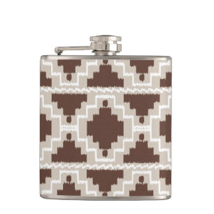 Ikat Aztec Pattern - Chocolate Brown and Taupe Hip Flask