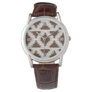 Ikat Aztec Pattern - Chocolate Brown and Taupe Watch