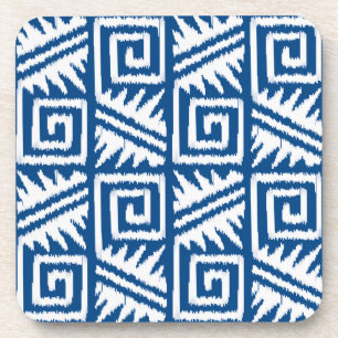 Ikat Aztec Pattern - Cobalt Blue and White Coaster