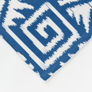 Ikat Aztec Pattern - Cobalt Blue and White Fleece Blanket
