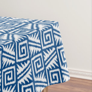 Ikat Aztec Pattern - Cobalt Blue and White Tablecloth