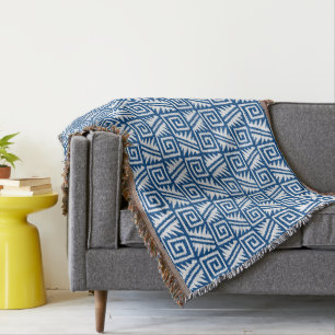 Ikat Aztec Pattern - Cobalt Blue and White Throw Blanket