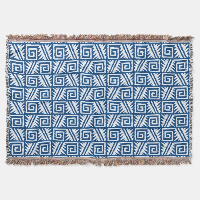 Ikat Aztec Pattern - Cobalt Blue and White Throw Blanket (Front)