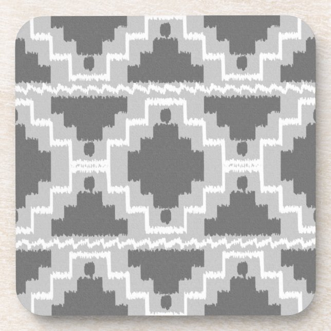 Ikat Aztec Pattern - Dark and light Grey / Grey Coaster (Front)