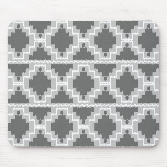 Ikat Aztec Pattern - Dark and light Grey / Grey Mouse Mat (Front)