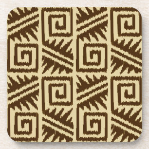 Ikat Aztec Pattern - Dark Brown and Tan Coaster
