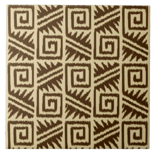 Ikat Aztec Pattern - Dark Brown and Tan Tile