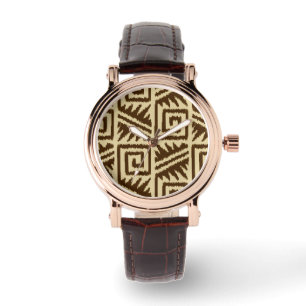 Ikat Aztec Pattern - Dark Brown and Tan Watch