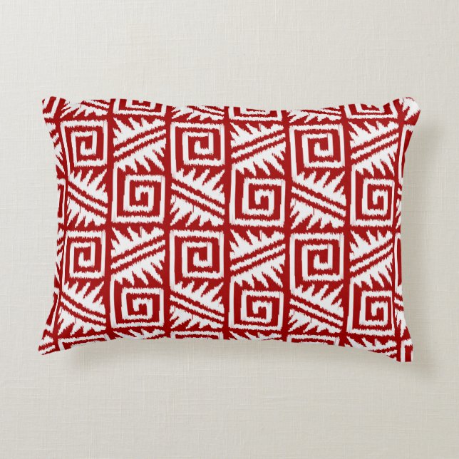Ikat Aztec Pattern - Dark Red and White Decorative Cushion (Back)