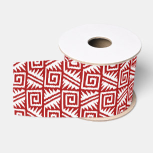 Ikat Aztec Pattern - Dark Red and White Grosgrain Ribbon