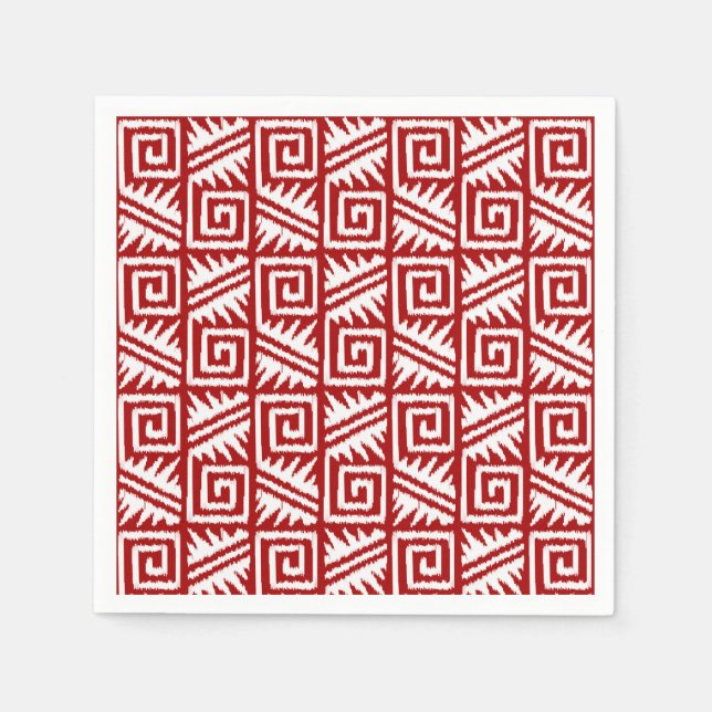 Ikat Aztec Pattern - Dark Red and White Napkin (Front)