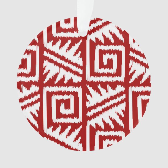 Ikat Aztec Pattern - Dark Red and White Ornament (Front)