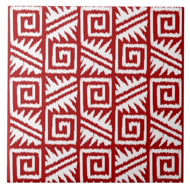 Ikat Aztec Pattern - Dark Red and White Tile (Front)
