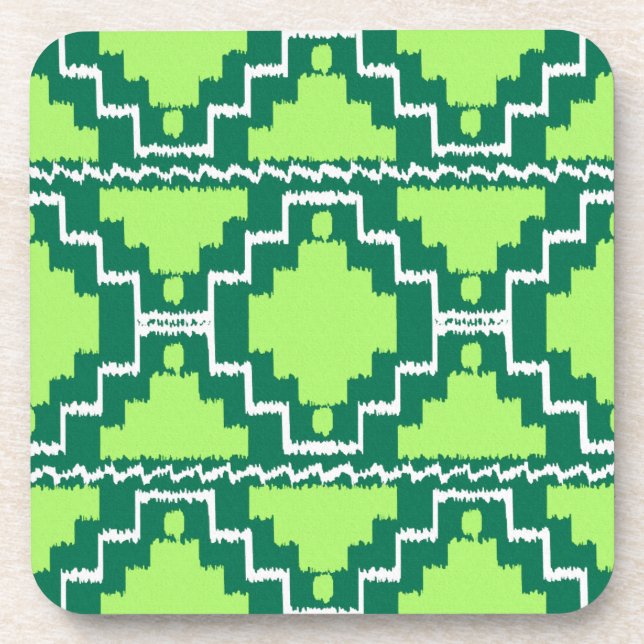 Ikat Aztec Pattern - Forest and Lime Green Coaster (Front)