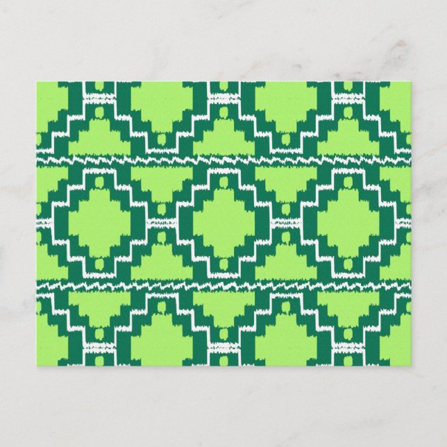 Ikat Aztec Pattern - Forest and Lime Green Postcard (Front)