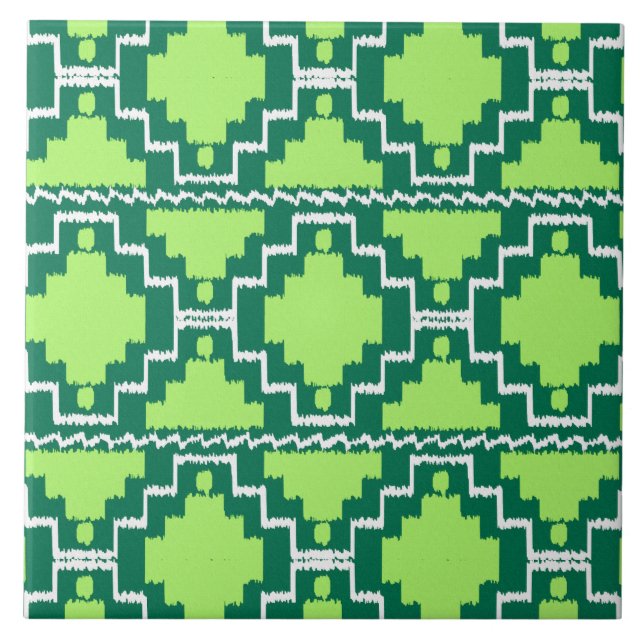 Ikat Aztec Pattern - Forest and Lime Green Tile (Front)