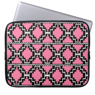 Ikat Aztec Pattern - Fuchsia Pink, Black and White Laptop Sleeve