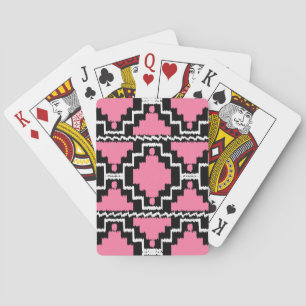 Ikat Aztec Pattern - Fuchsia Pink, Black and White Playing Cards