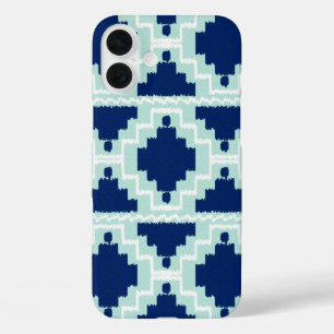 Ikat Aztec Pattern - Indigo and light blue iPhone 16 Plus Case