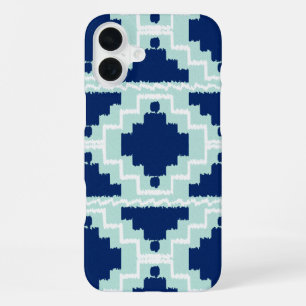 Ikat Aztec Pattern - Indigo and light blue iPhone 16 Plus Case