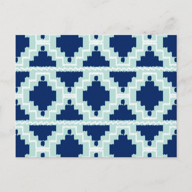 Ikat Aztec Pattern - Indigo and light blue Postcard (Front)
