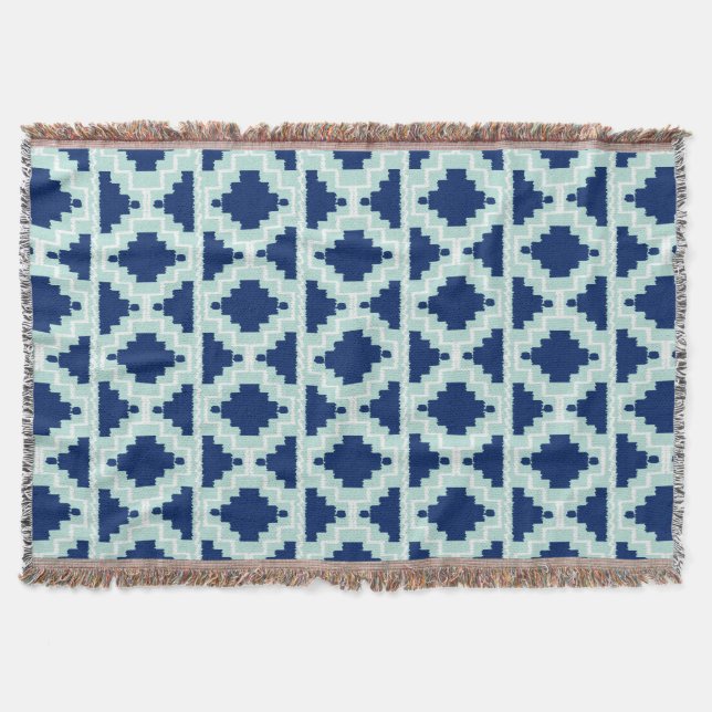 Ikat Aztec Pattern - Indigo and light blue Throw Blanket (Front)