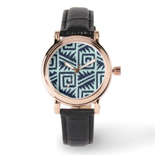 Ikat Aztec Pattern - Indigo and Light Blue Watch